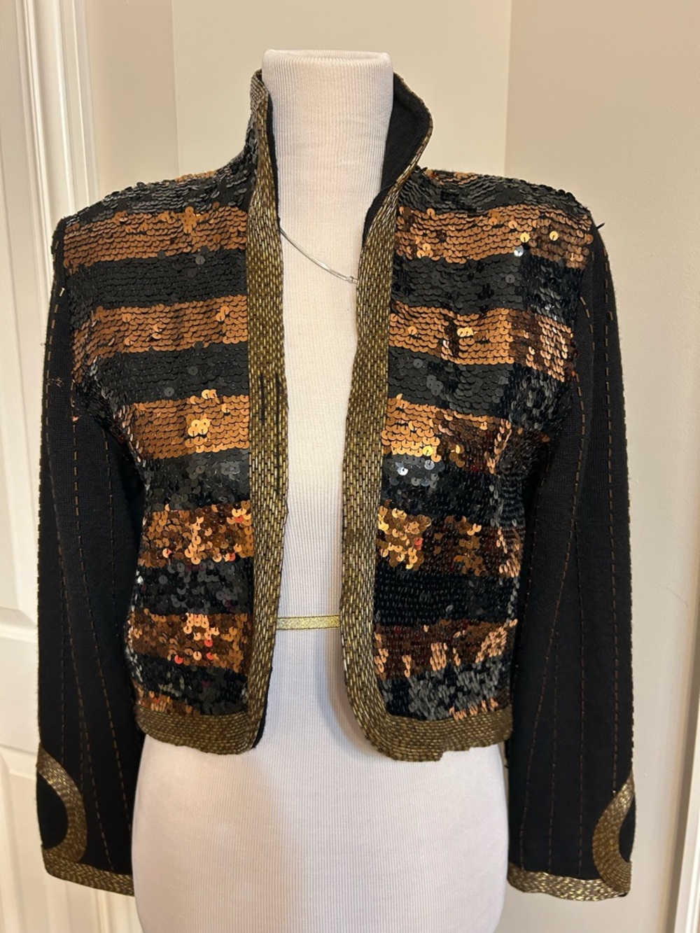 Semplice Black and Gold Sequin Cropped Jacket